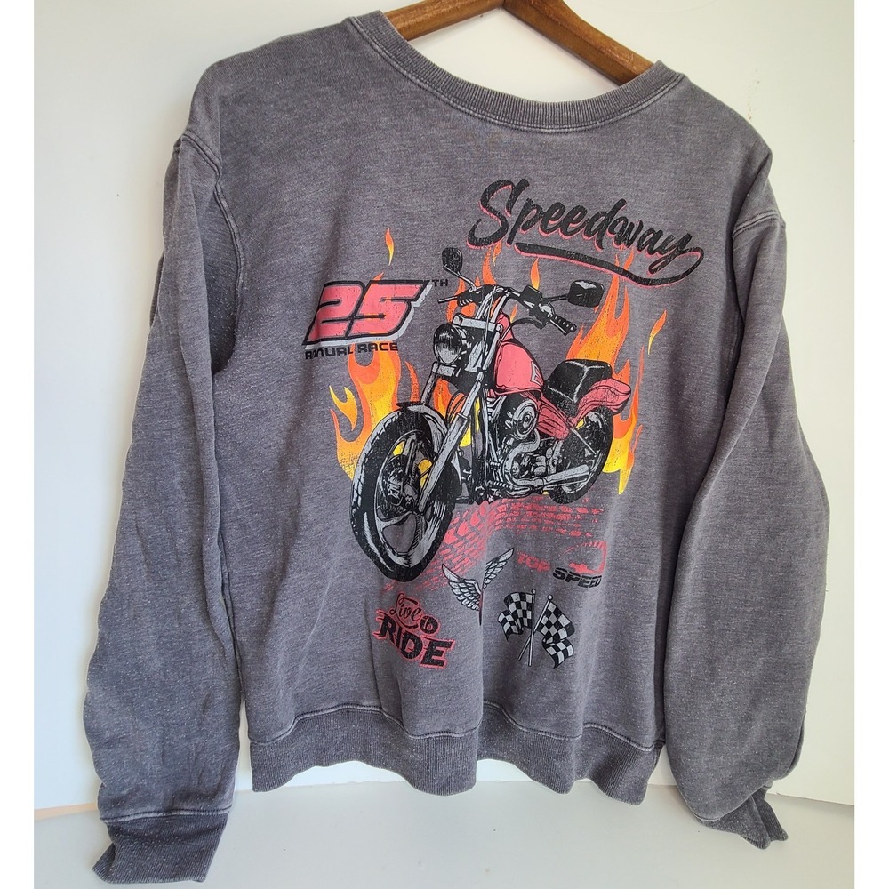 Cold‎ Crush Sweatshirt Womens XL =Speedway Motorcycle Graphic Flames Grey retro